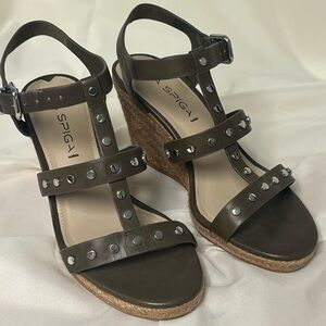 Via Spiga Brown Studded Wedge Sandals